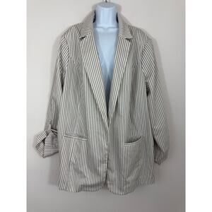 Evri Beige & White Striped Open-Front Blazer Jacket 3X